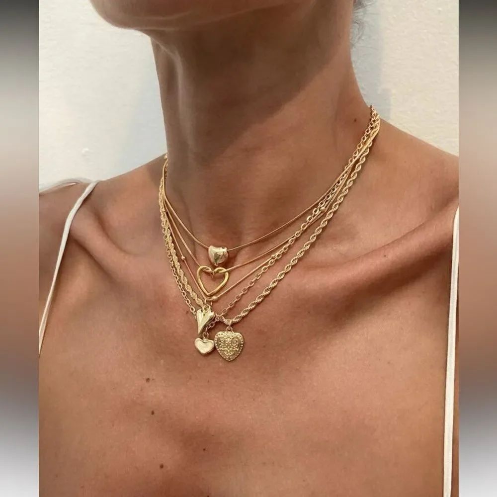 Chic Gold Heart Necklace Set A1420